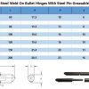 steel weld on hinge steel pin greasable chart