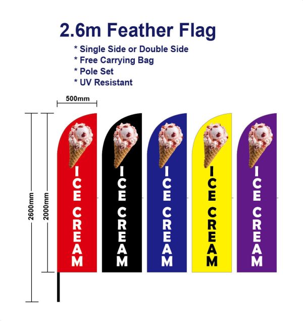 2.6m Outdoor Ice Cream Flag Feather Banner Feather Flags with Base Kits Spike