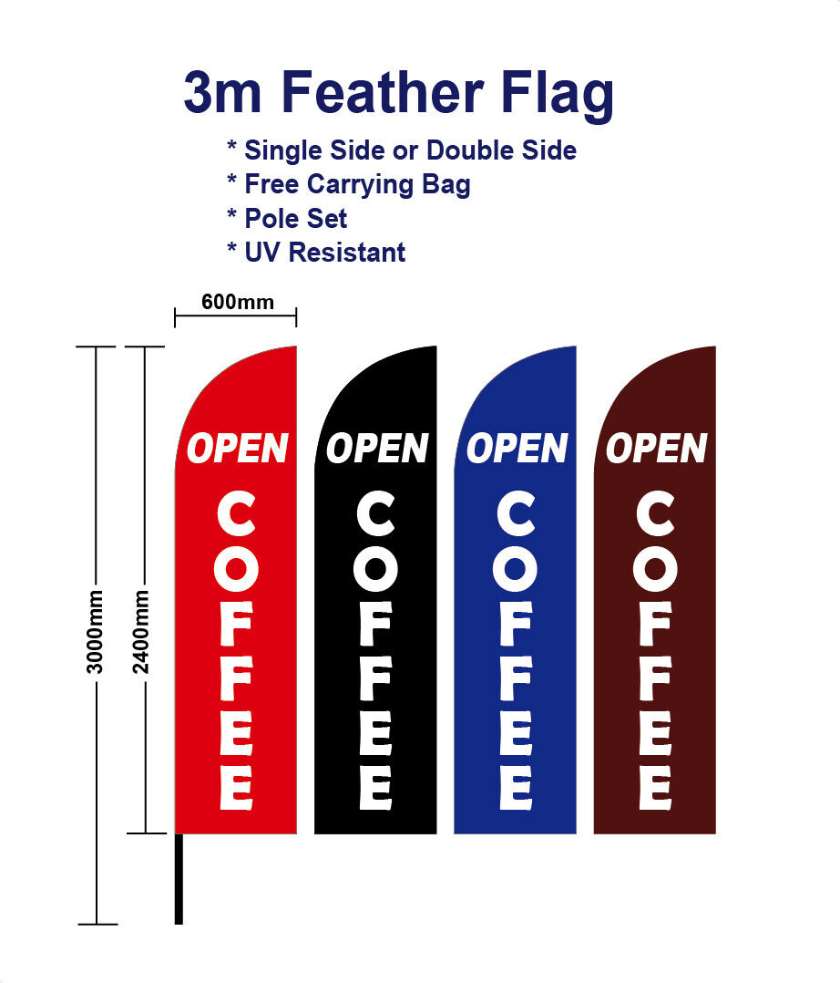 3m Outdoor Open Coffee Feather Flags