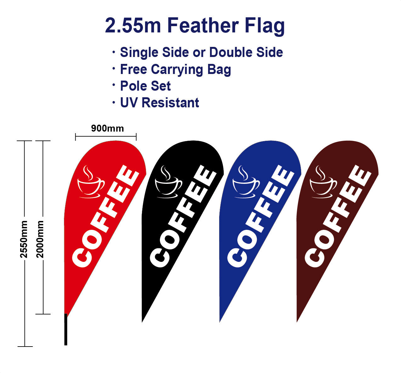 2.55m Coffee Flag Teardrop Flags with Base