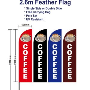 2.6m Coffee Flag with Base kit Spike Black banner Red Blue