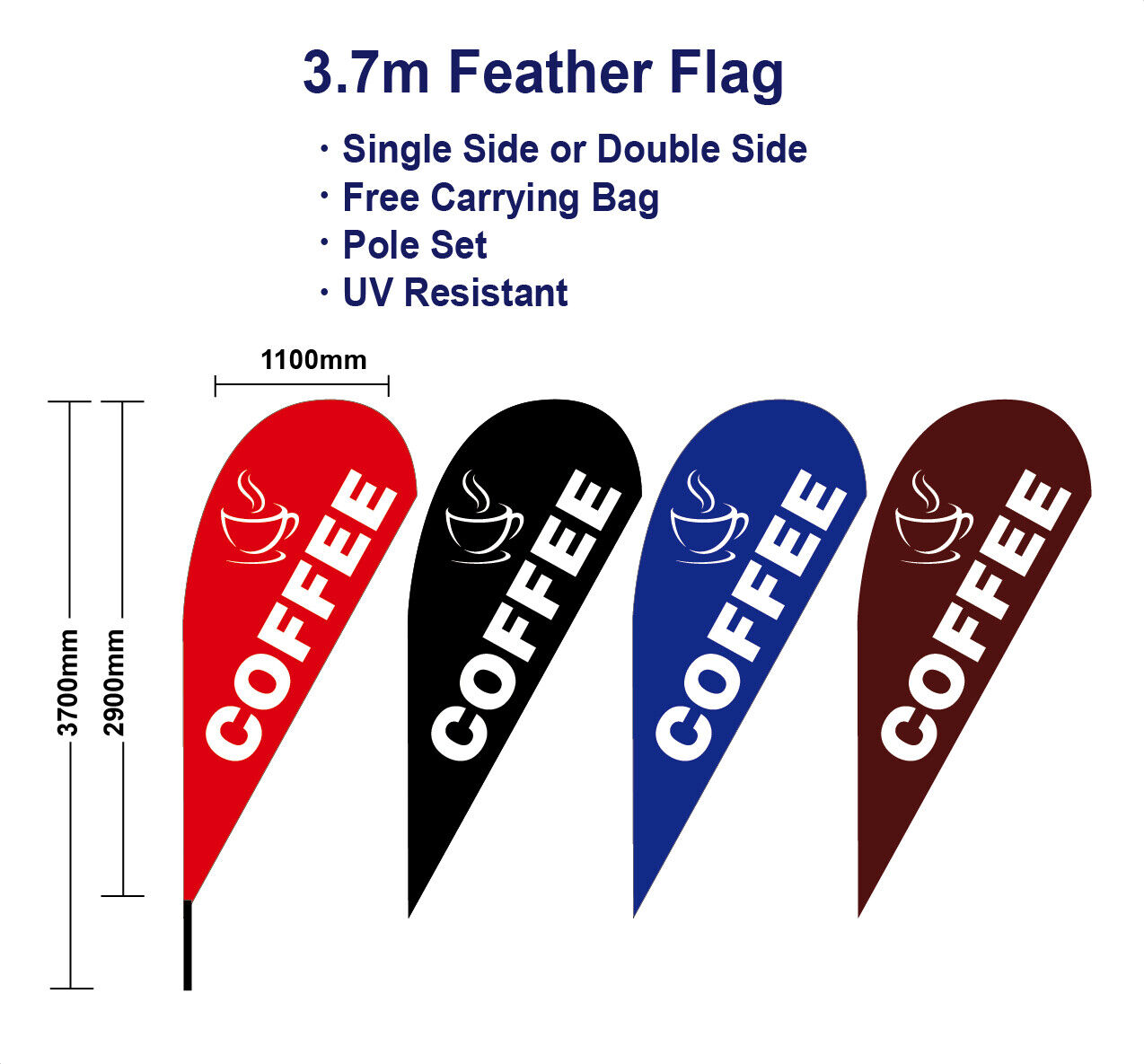 3.7m Coffee Flag Teardrop Flags with Base Spike Deluxe Black banner Red