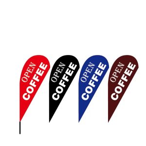 Outdoor 2.25m Open Coffee Flag Teardrop Flags with Base Spike Black banner Red ozanda