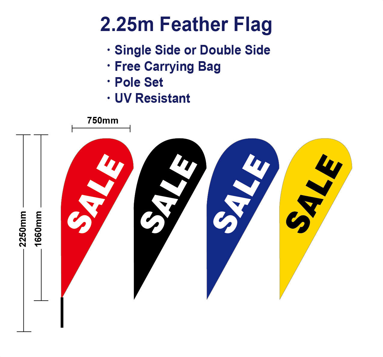 Outdoor 2.25m Sale Flag Teardrop Flags with Base Spike kit Black banner Red Blue