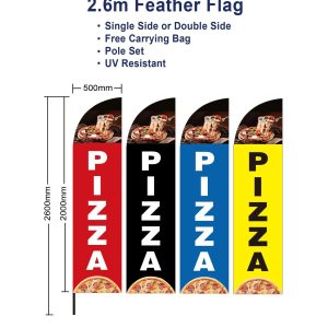 Outdoor 2.6m Pizza Flag Feather Flags with Base Kits Spike Black banner Red