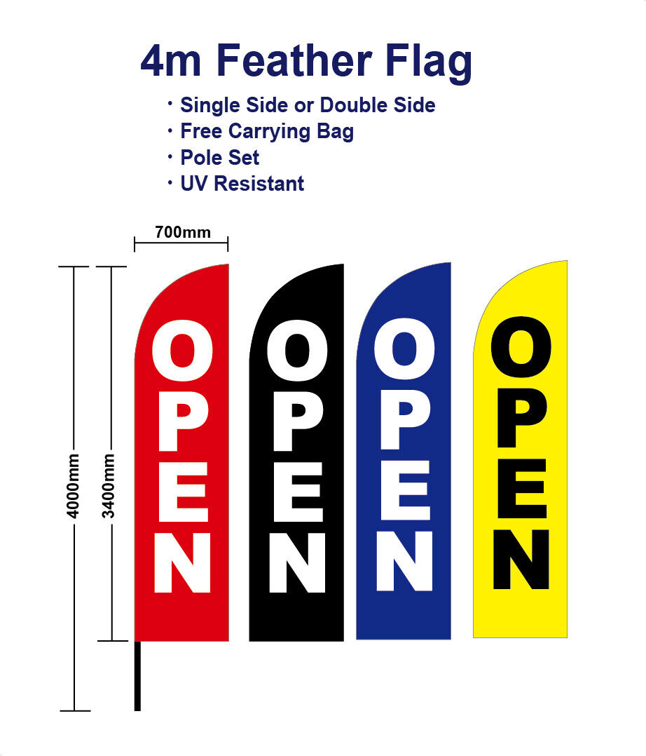 Outdoor 4M Open Flag Banner Feather Flags with Base Kit Spike Red Black Blue