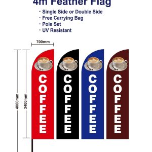 Outdoor 4m Coffee Flag Feather Flags with Base Kit Spike black Banner Red