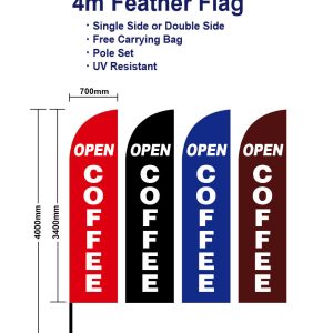 Outdoor 4m Open Coffee Flag Banner Feather Flags with Base Kit Spike Red Black
