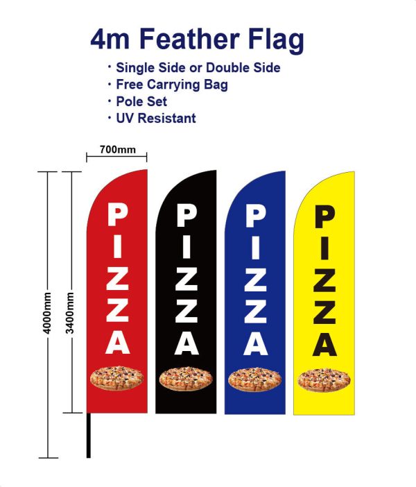 Outdoor 4m Pizza Flag Feather Banner Feather Flags with Base Kit Spike Black Red
