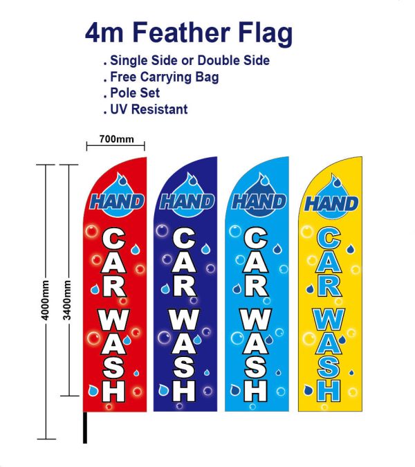 4M Hand car wash Flag Feather Flags with Base