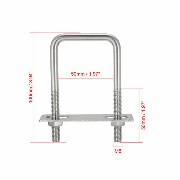 Square U Bolts M8 50mm Inner Width 304 Stainless Steel with Nuts Frame ...