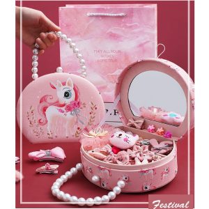 Girls Unicorn Jewelry Organizer Case Pearl Handbag Hair Accessories