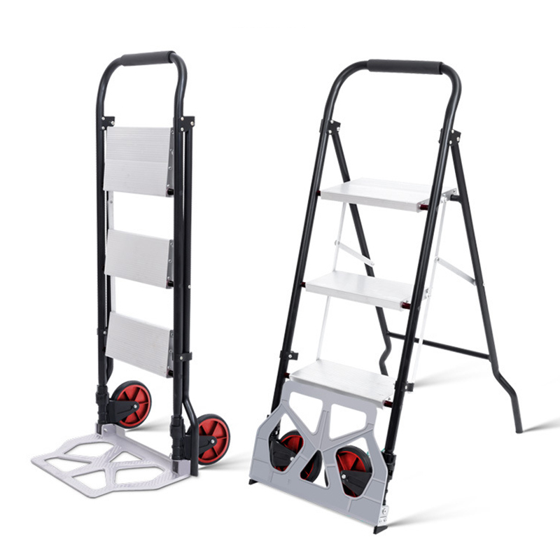 Multifunctional 2-in-1 Aluminium Folding 2/3 Step Ladder Hand Trolley