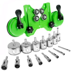 16pcs Adjustable Tile Hole Saw Guide Jig Fixture with 2 Suction Cups 15 Drill Bits