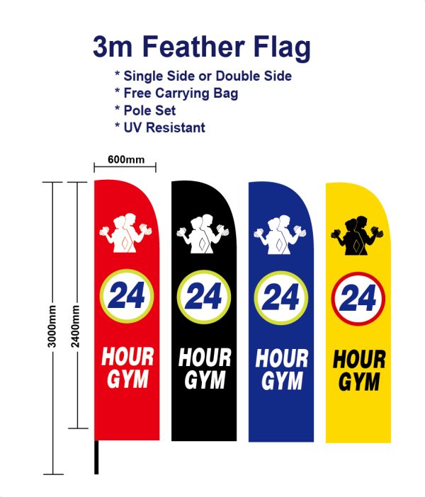24 hour gym flag Feather flags 3m