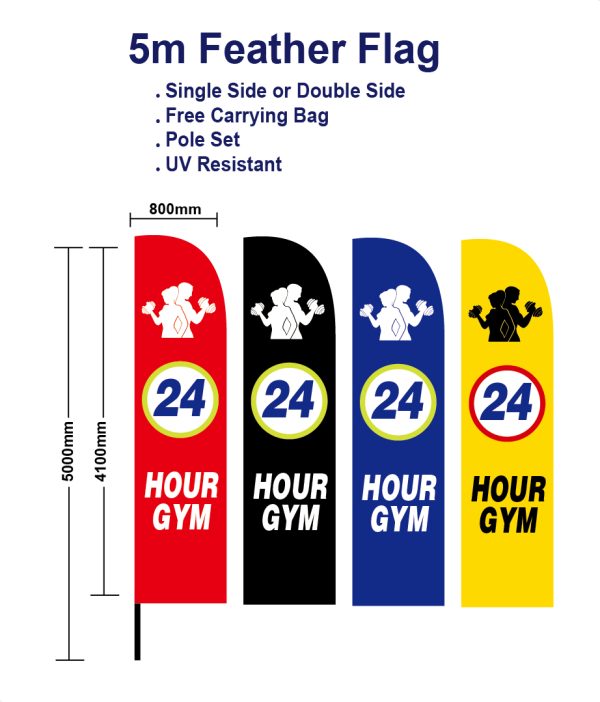 24 hour gym flag Feather flags 5m