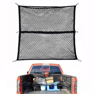 Double Layer Elastic Cargo Net with Carabiners for Pickup Truck Beds Floor Style Truck Bed Cargo Mesh Organizer