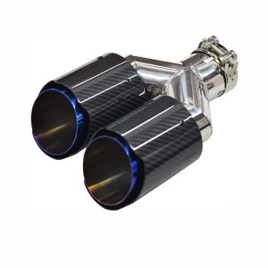 Dual Outlet Exhaust Tips with Blue Burnt Carbon Fiber 63mm Inlet 89mm Outlet