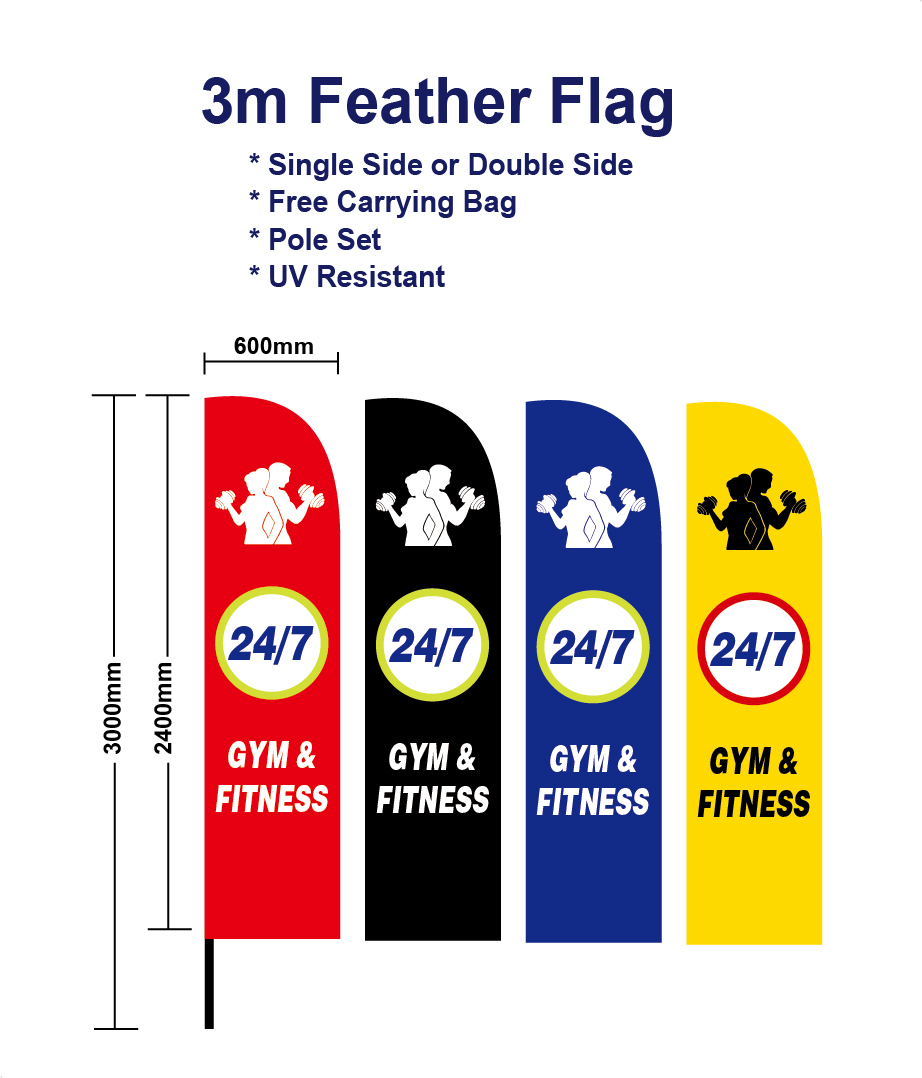 open 24/7 gym flag fitness flag Feather flags 3m