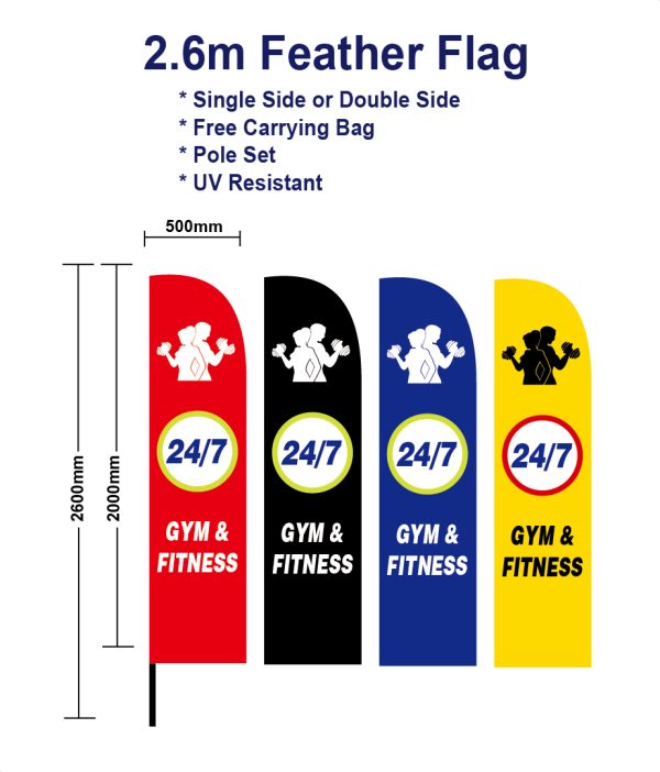 open 24/7 gym flag fitness flag Feather flags 2.6m