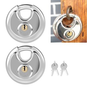 2pcs Disc Lock 70mm Round Padlocks with Keys Stainless Steel Storage Lock Anti-Theft Lock Garage
