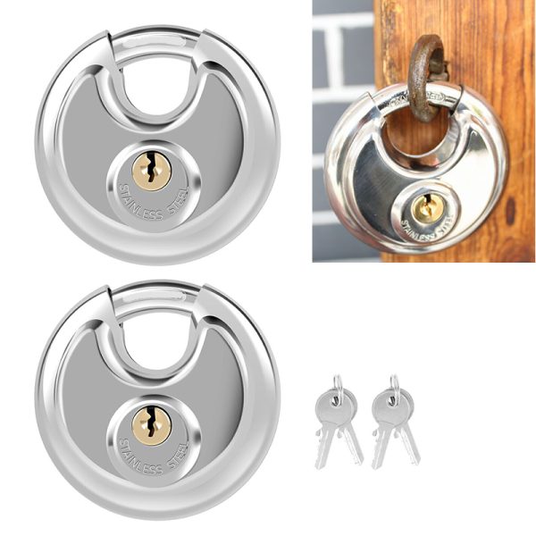 2pcs Disc Lock 70mm Round Padlocks with Keys Stainless Steel Storage ...