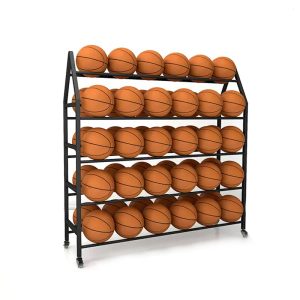 Ball Cart Heavy Duty Double-Sided Ball Storage Trolley on Wheels Rolling Basketball Football Rack Holder