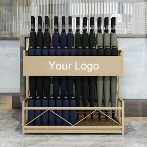 Custom Umbrella Rack with Logo Iron Commercial Wet Umbrella Storage Rack with Drip Tray Umbrella Stand Holder for Shopping Mall Bank Entry
