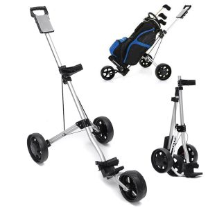 Foldable Golf Bag Cart Golf Buggy Trolley Aluminium Alloy Golf Push Cart 3 Wheels Cart with Footbrake