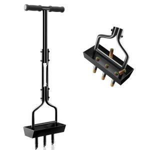 Manual Lawn Aerator Tool with Storage Tray for Soil Core Yard Tools