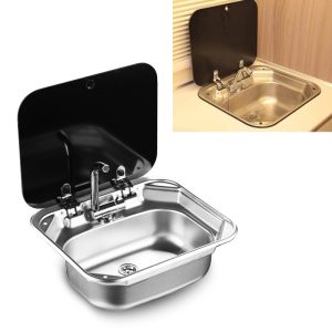 RV Caravan Camper Sink 304 Stainless Steel Sinks with Tempered Glass Lid Hand Wash Sink Basin & Faucet