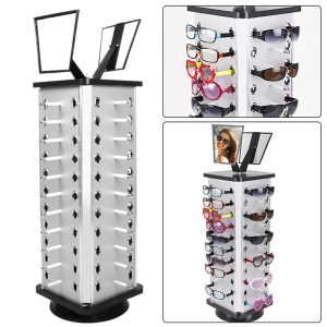 Rotating Glasses Display Stand 44 Pairs Sunglasses Rack Holder Organizer with Mirror Commercial