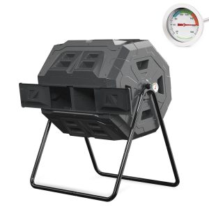 160L Dual Chamber Garden Composter Tumbling Compost Tumbler with Thermometer Garden Recycle Waste Compost Bin