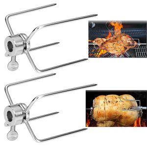 2pcs 4 Prong Fork Barbecue Forks Stainless Steel Outdoor Rotisserie Meat BBQ Supply