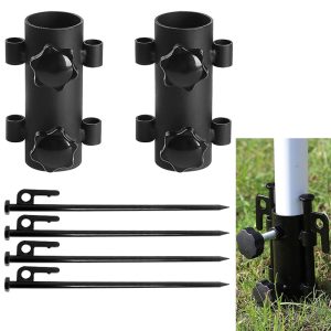 2pcs Adjustable Canopy Pole Holder with 40cm Pegs Outdoor Camping Awning Rod Fixer Parasol Ground Socket