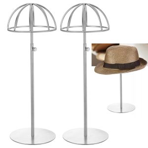 2pcs Metal Hat Display Stand 30cm-60cm Height Adjustable Tabletop Hat and Wig Holder