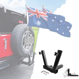 Foldable Car Tail Double Hitch Black Flagpole Holder