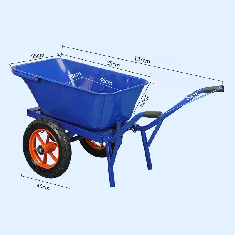 Heavy Duty 2 Tire Wheelbarrow Garden Cart Steel Tray 100L Double Wheels Dolly 150kg Loading