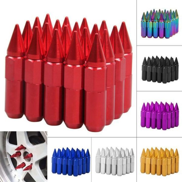 20pcs M12x1.25/1.5 Spike Lug Nut Lock Wheel Steel Nuts Spiked Extended Tuner Wheels Rims Cap