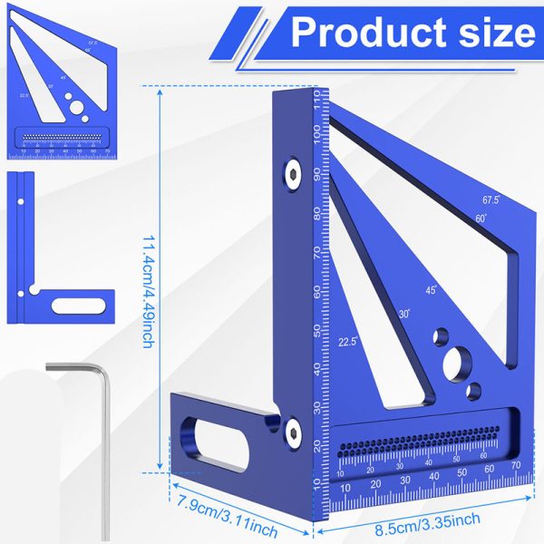 3D Multi Angle Measuring Ruler 22.5-90 Degree Metric Triangle Scribing Tool Woodworking Square Ruler