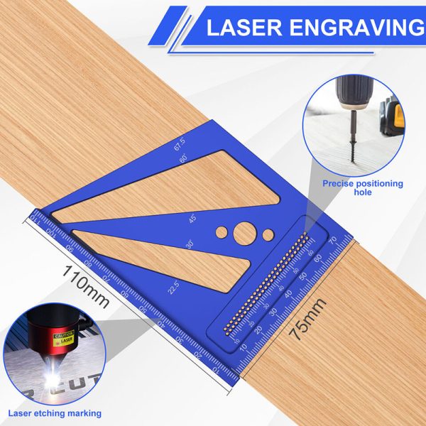 3D Multi Angle Measuring Ruler 22.5-90 Degree Metric Triangle Scribing Tool Woodworking Square Ruler