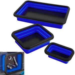 3pcs Collapsible Magnetic Parts Tray 3 Sizes Foldable Magnetic Silicone Storage Bowl for Bolts Screws Nuts Washers Pins