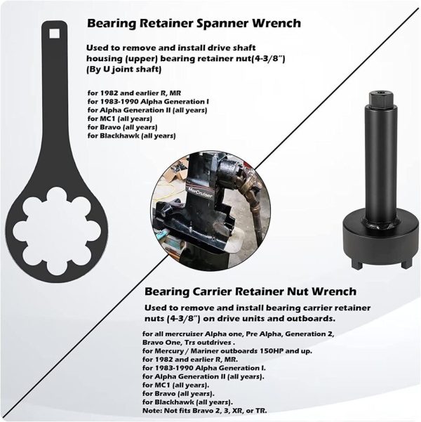 Bearing Carrier Nut Drive Spanner Wrench Tool Set for Mercruiser Alpha Bravo Mariner