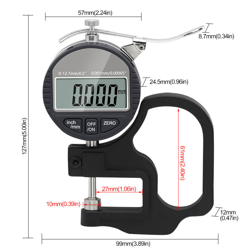 Digital Thickness Gauge Meter Tester Micrometer 0.01mm 0.001mm Caliper 0-12.7mm