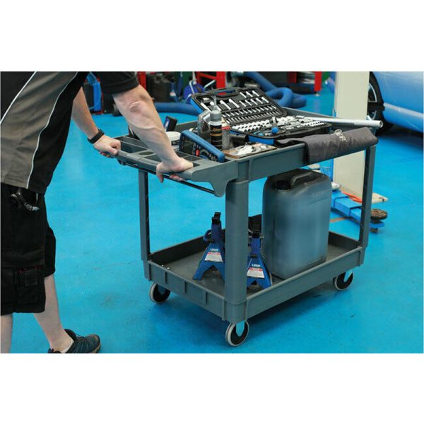 Heavy Duty 2 Level Workshop Trolley Large Garage Utility Service Cart Max Load 250kg Warehouse Rolling Tub Cart