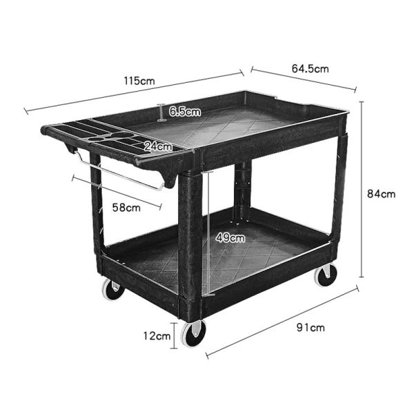 Heavy Duty 2 Level Workshop Trolley Large Garage Utility Service Cart Max Load 250kg Warehouse Rolling Tub Cart