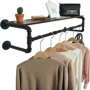 Pipe Clothes Rack Wall Mounted Garment Rack Bar Multi-Purpose Hanging Rod