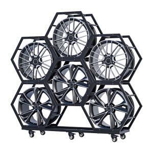 Movable Car Hub Display Rack with Wheels Showroom Wheel Tire Stand