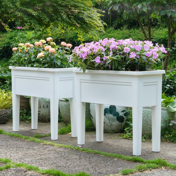 Multifunctional Outdoor Planter Box Lawn Raised Garden Bed with Self-priming Water System for Flowers Vegetables