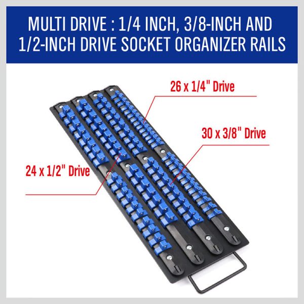 Portable Socket Organizer Tray ABS Socket Holder 1/4-Inch 3/8-Inch 1/2-Inch for 80pcs Socket